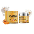 50g moisturiser face cream in PE jar, 6.2x6.2x7.4cm, with turmeric, hyaluronic acid, collagen and vitamin C.
