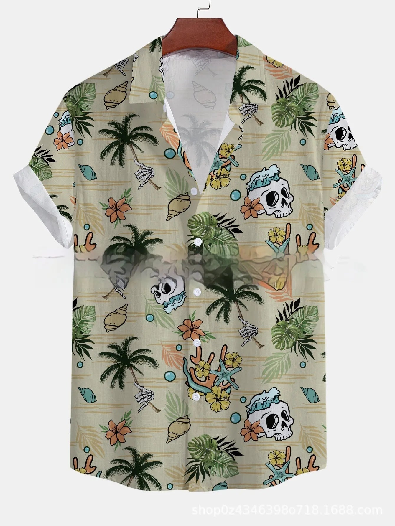 Men's casual short-sleeved shirt with flower pattern print in loose cardigan style for summer wear