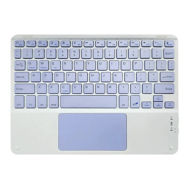 10-inch Bluetooth keyboard with touchpad, Type-C rechargeable, for mobile phone and tablet, shown in available colours