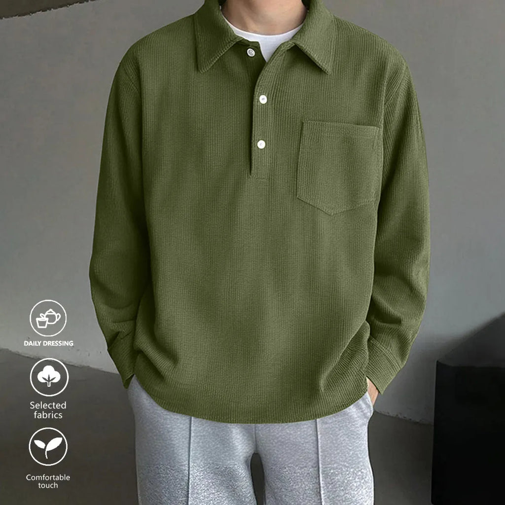 American retro casual pullover bottoming shirt in polyester, loose fit, black colour option