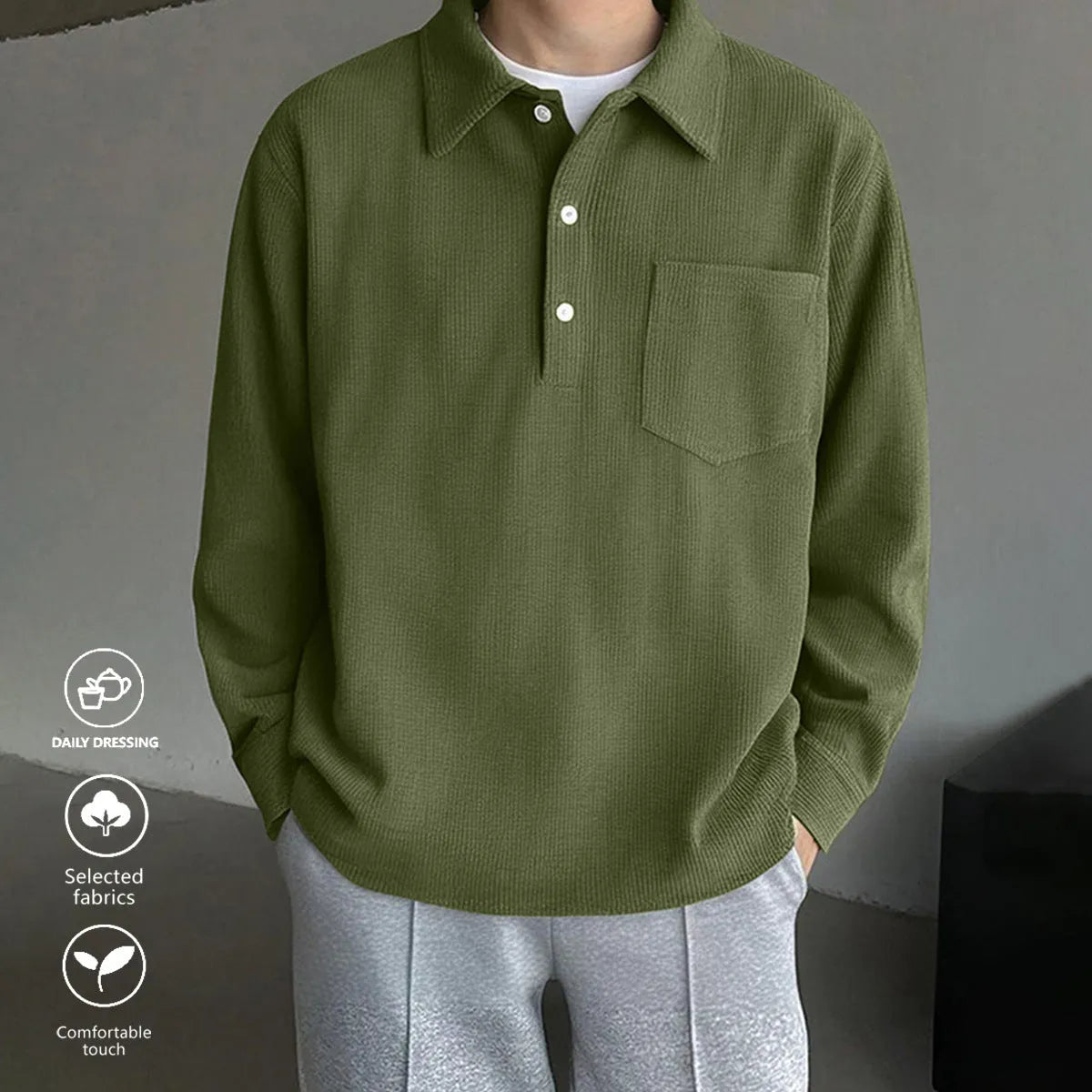 American retro casual pullover bottoming shirt in polyester, loose fit, black colour option