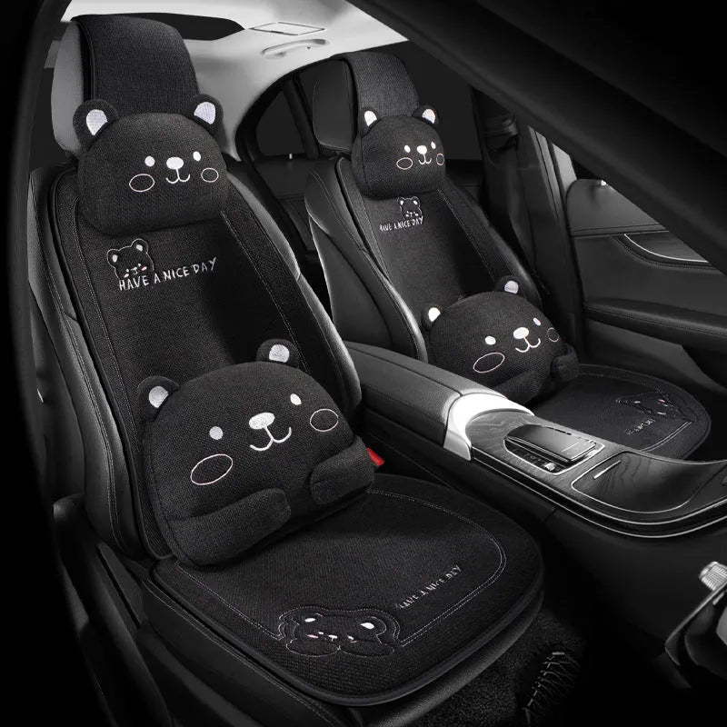 Car seat cushion set showing headrest and lumbar support cushions in linen fabric