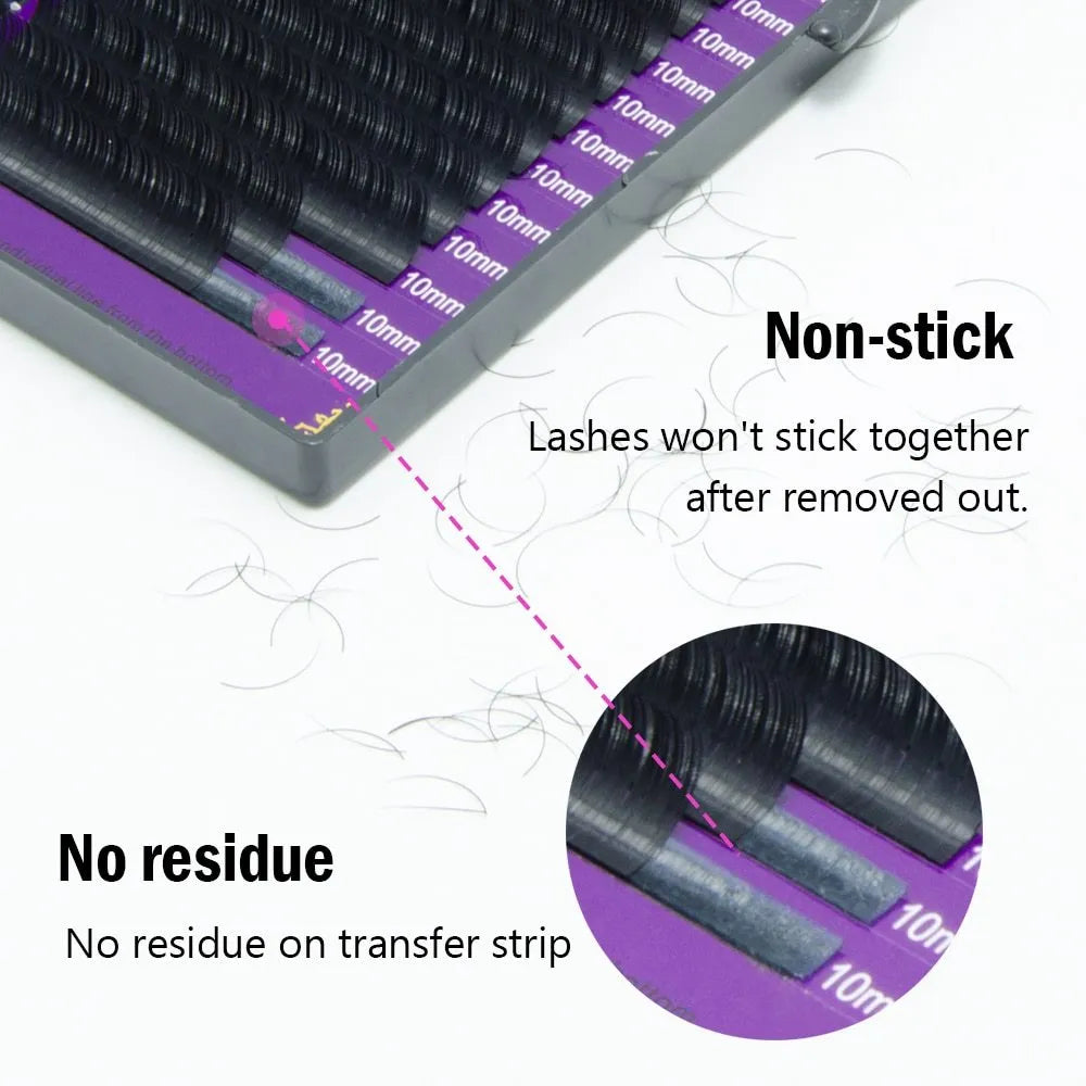 16 rows faux mink individual eyelash lashes on a white tray, soft silky cilia extensions for professional use