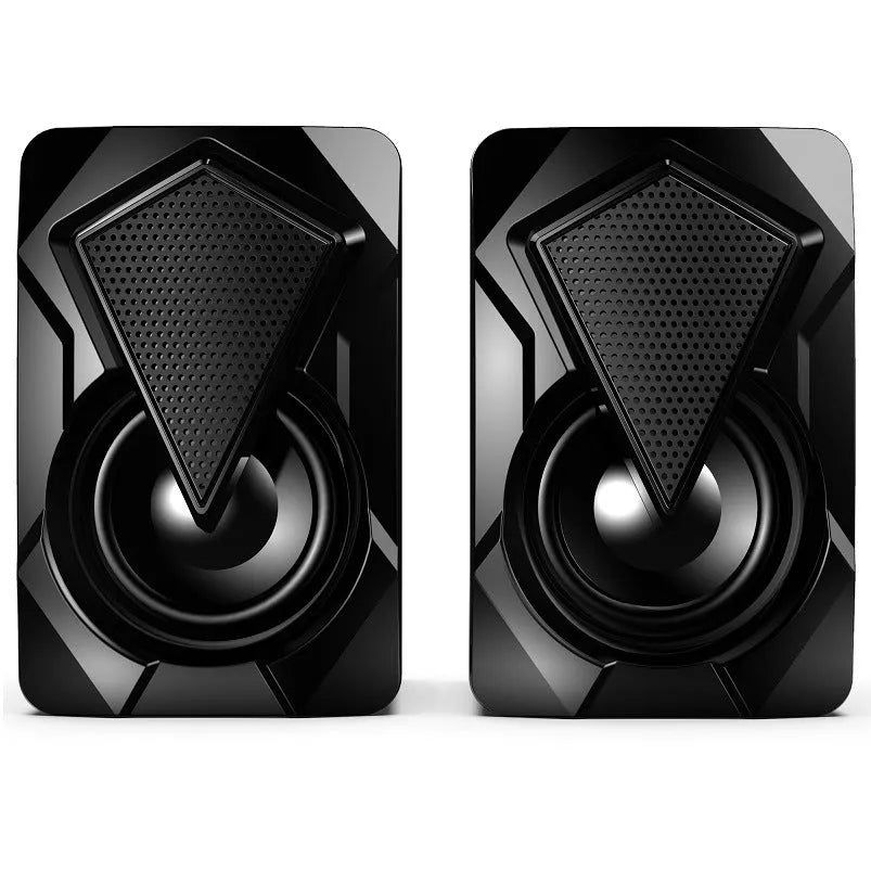 X2 RGB USB desktop multimedia speaker pair with extra bass, wired connection, and colourful lighting on a desk