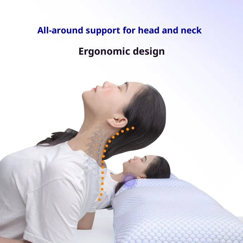 Cervical memory foam pillow 63x36x13.5cm with air layer cover in blue, white and blue, or white and grey