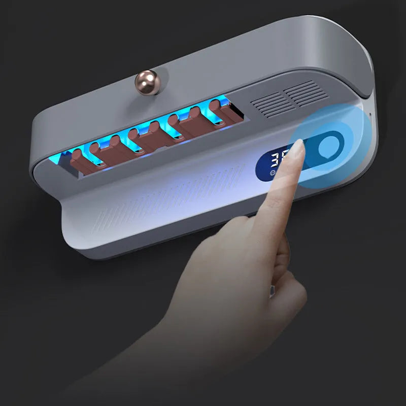White wall-mounted smart toothbrush steriliser holder with USB charging port