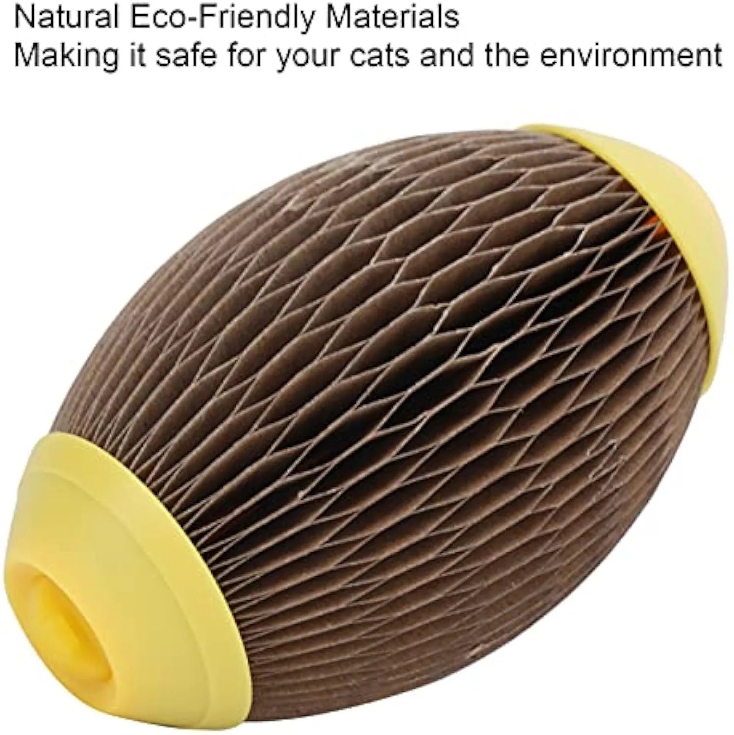 Elliptical catnip scratch football toy made from recycled corrugated paper