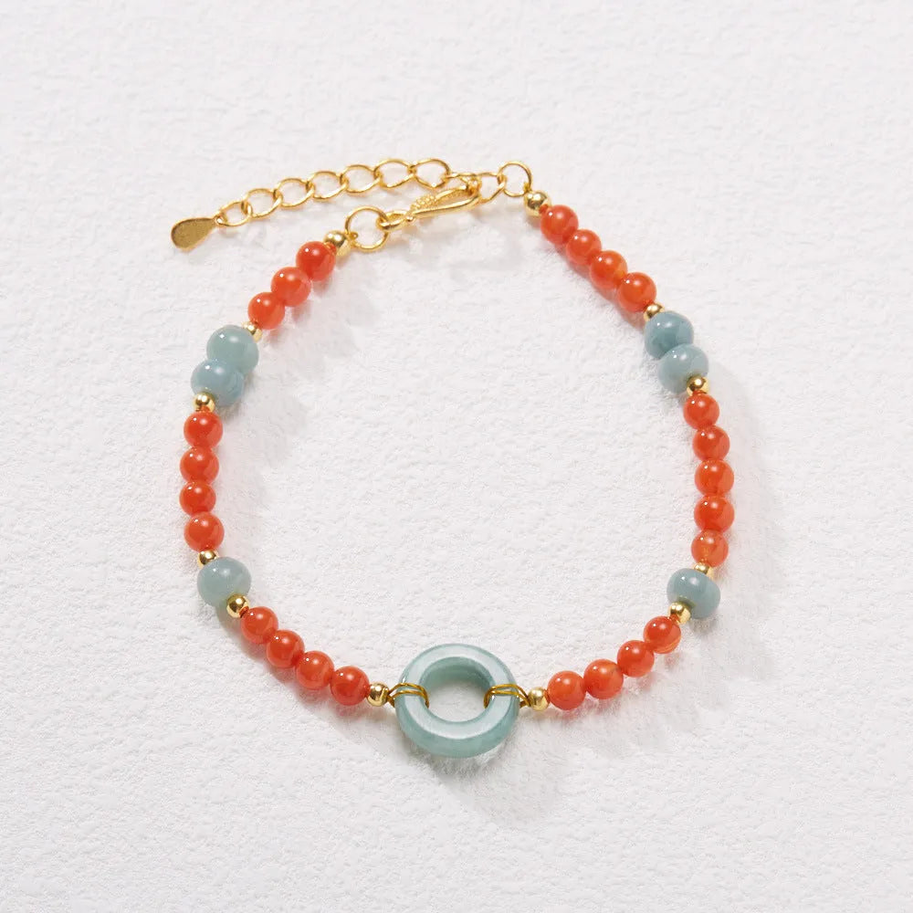 Natural South Red agate women's bracelet with adjustable safety buckle and 4mm geometric beads