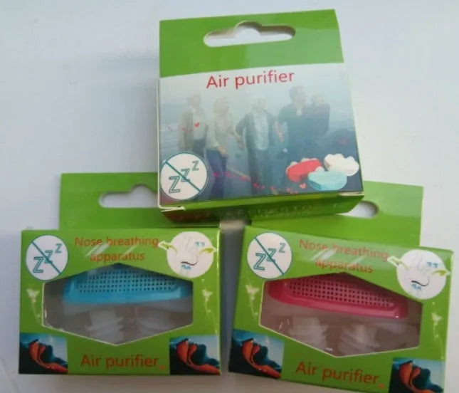 Anti snoring nasal clip made from soft silicone and ABS in blue, white, and red colours