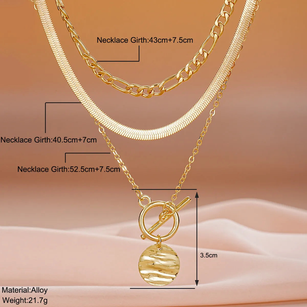 Retro multi-layer snake chain necklace in zinc alloy, available in two or three layers, unisex casual style