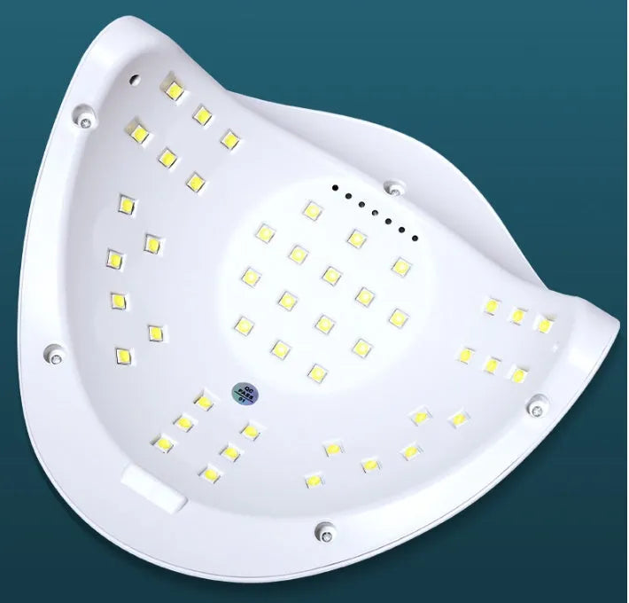 White 120W UV LED gel nail polish dryer lamp with timer display and multiple light settings.