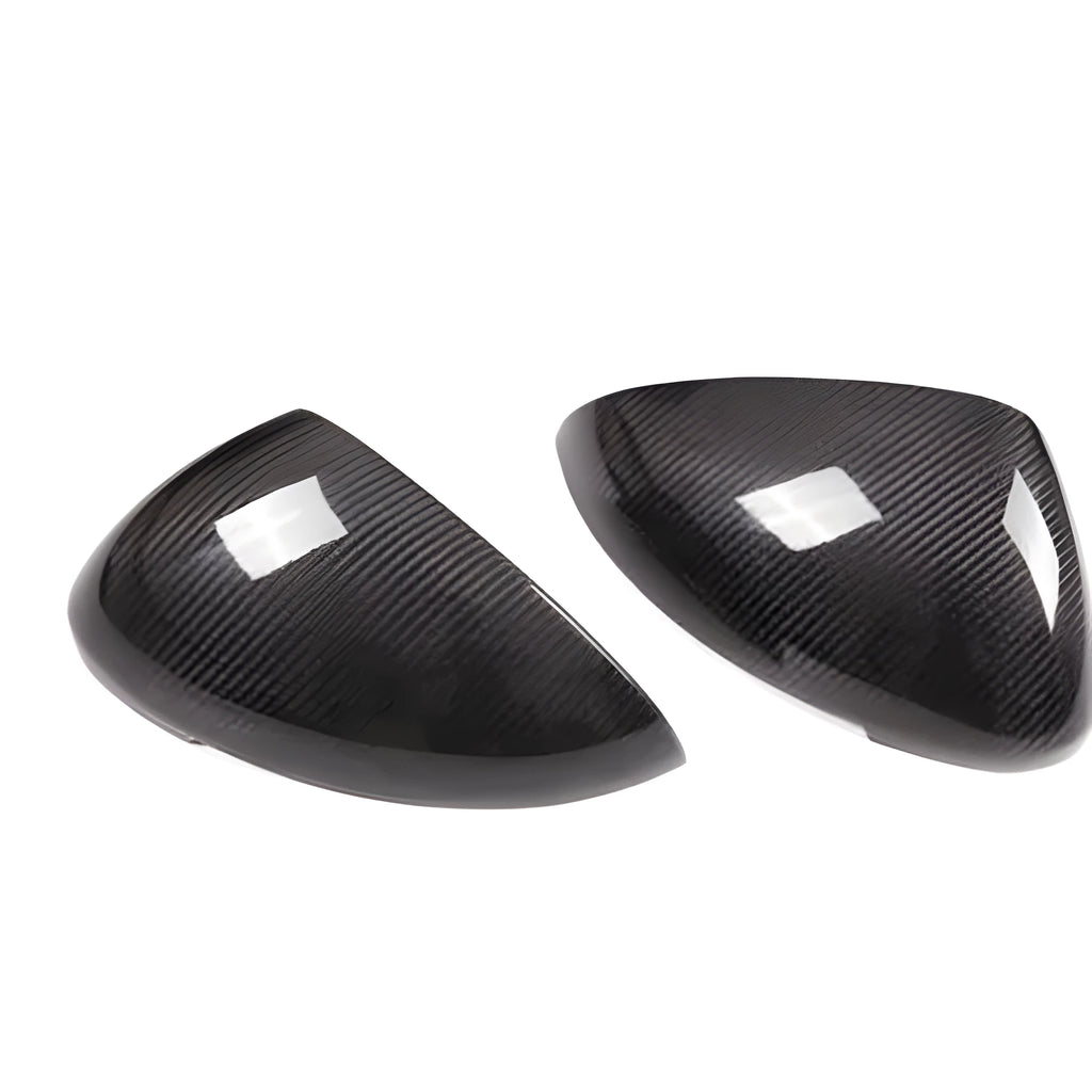 Black carbon fibre Porsche Macan mirror covers with woven texture for 2014-2022 models