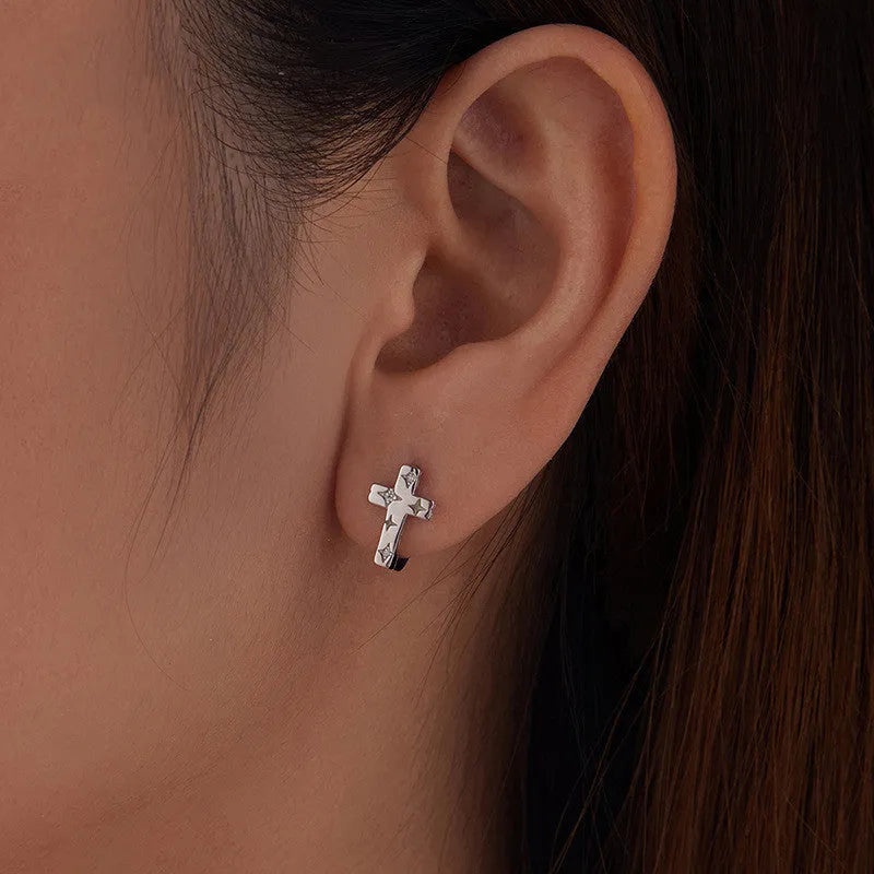 Original S925 sterling silver star cross ear clip for women, European American style, BSE1250 colour, one pair