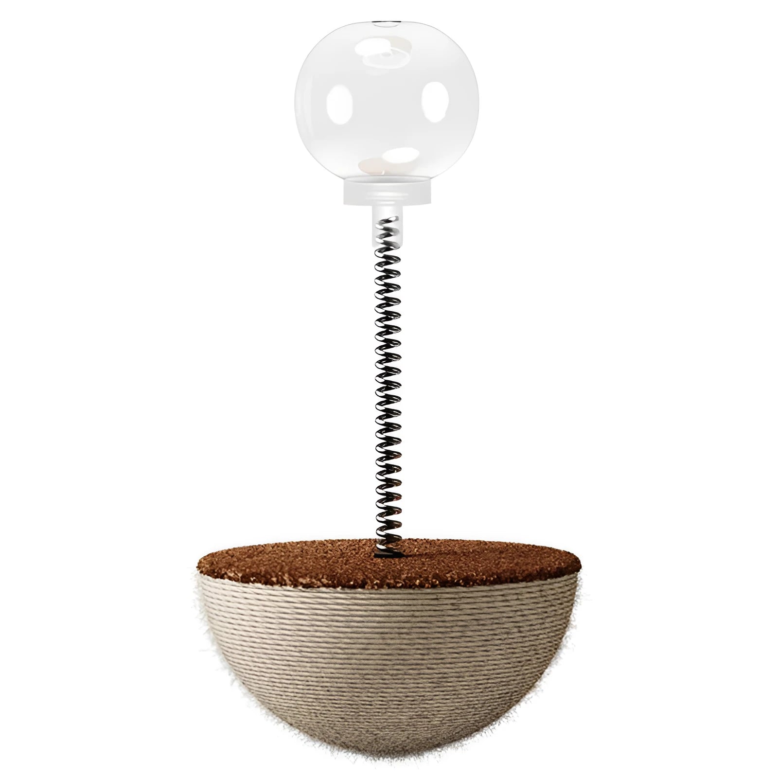 Interactive cat slow feeder puzzle toy with rope, plastic and metal components in four different designs