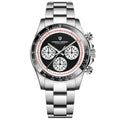 Men's quartz chronograph watch with stainless steel bracelet and 40mm black dial