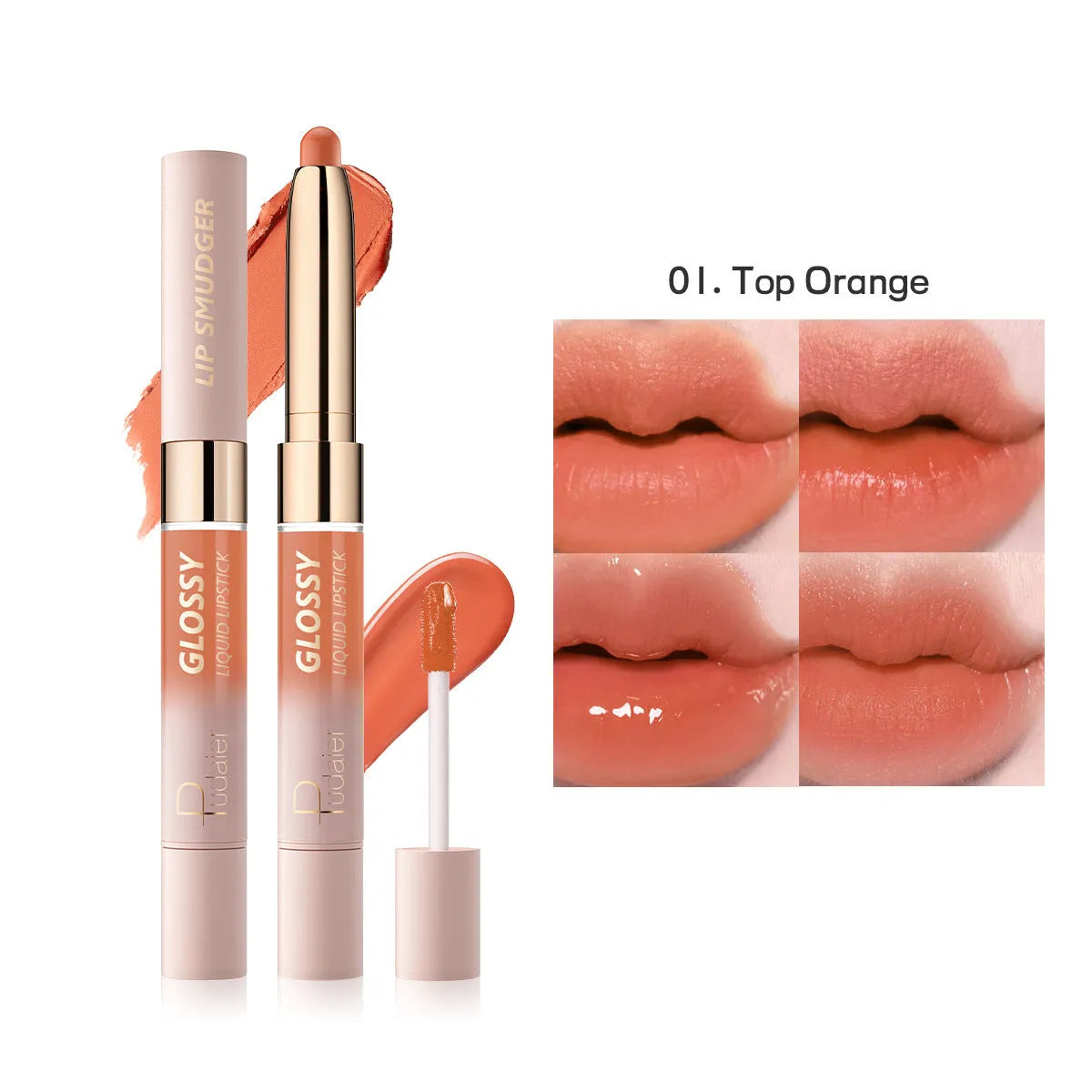 Double-headed lipstick with matte finish showing ten colour options from 01 to 10