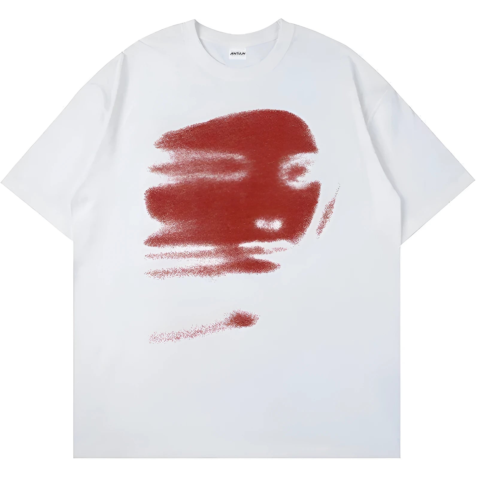 Straight-fit white cotton t-shirt with a round neck and short sleeves on a hanger.