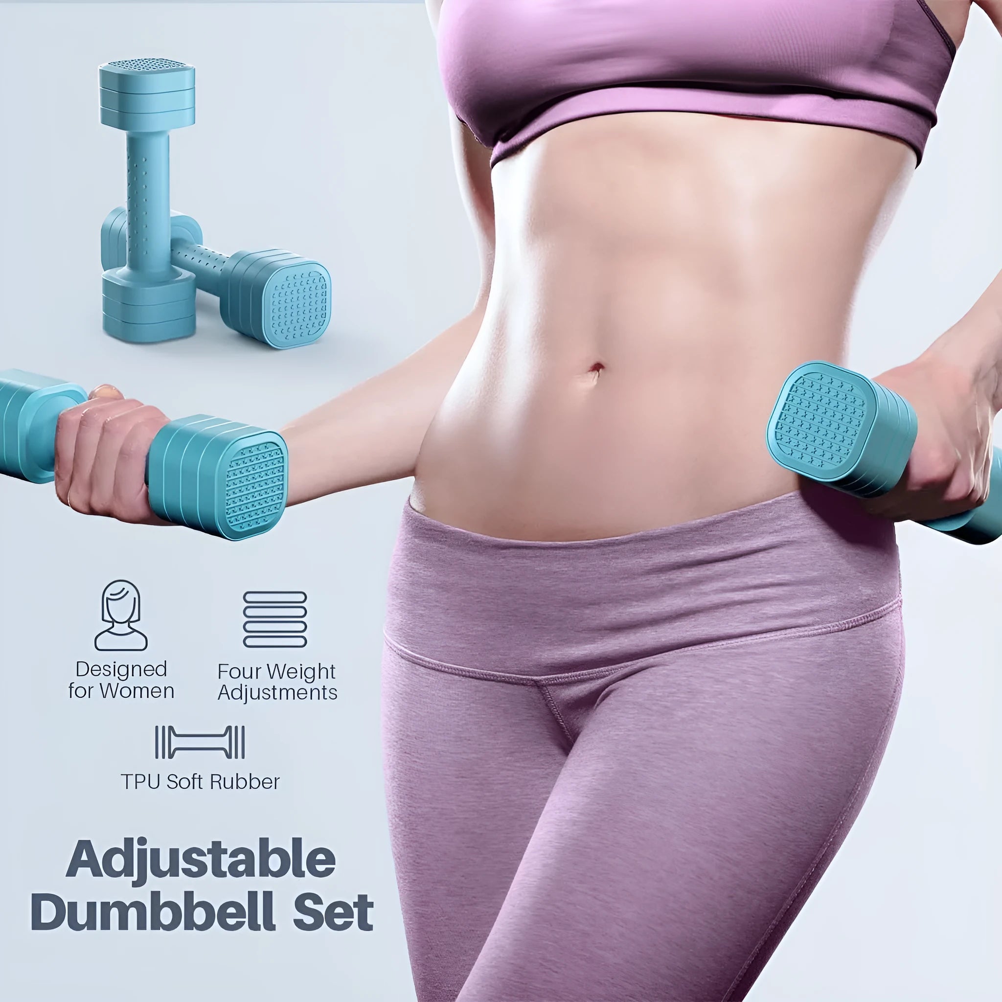 Set of two pink 5lb detachable dumbbells made of ABS plastic for women's fitness.