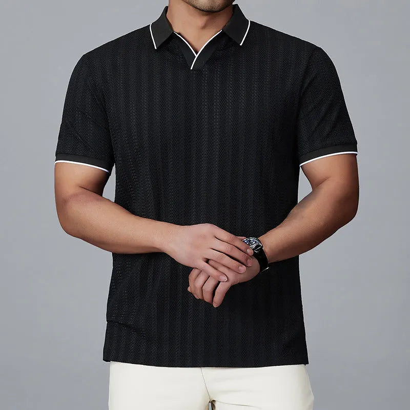 Men's loose fit polo shirt in black, white, or orange nylon ice silk fabric with short sleeves