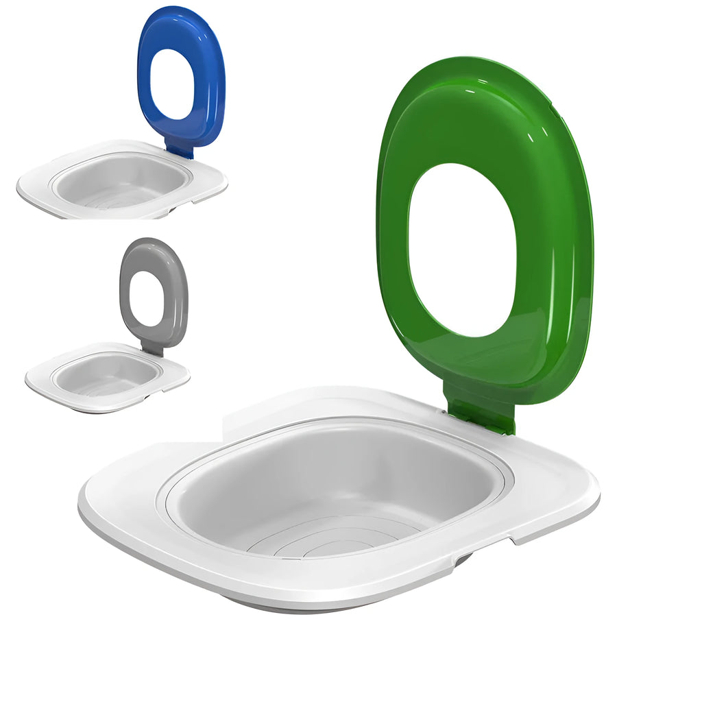 Fifth generation blue cat toilet trainer with new shape mat on a floor