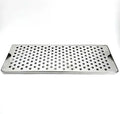Silver rectangular 304 stainless steel wine dropping dish on a bar countertop, 30cm size