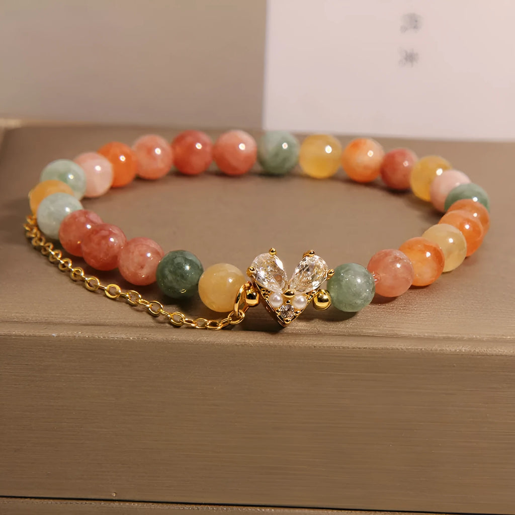 Crystal bracelet with Fu Lu Shou V-shaped zircon charm in cartoon style for women