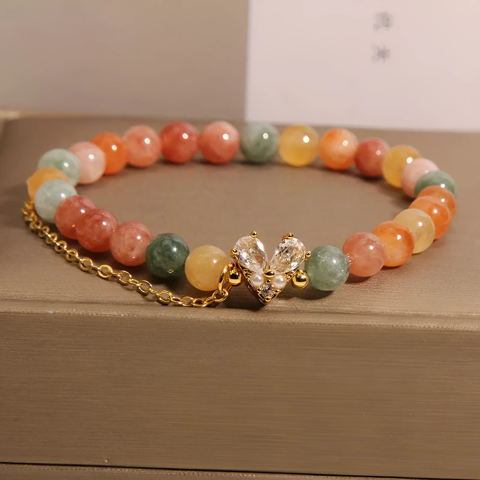 Crystal bracelet with Fu Lu Shou V-shaped zircon charm in cartoon style for women