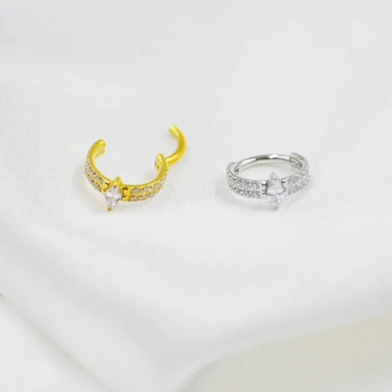 Heart-shaped titanium steel diamond earrings in gold or silver measuring 1.2x8mm