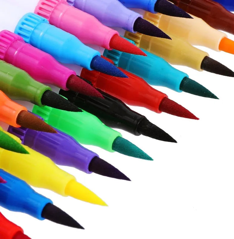 Set of watercolour pens in a case showing multiple colour options for artistic use.