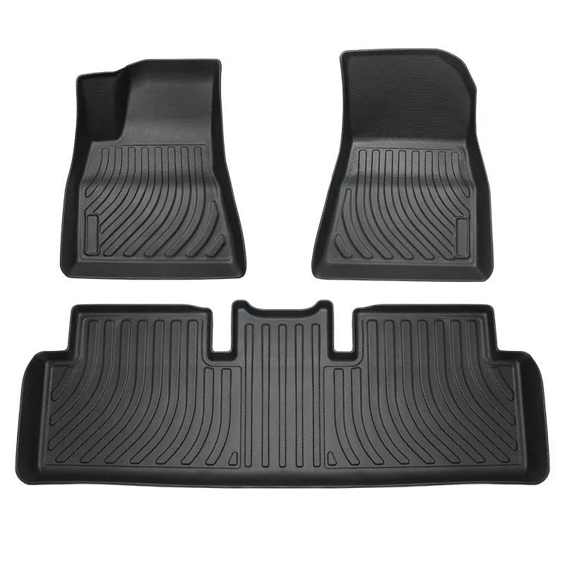 Black rubber floor mat with TPE footrest for Tesla Model 3, Y, S, and X cars