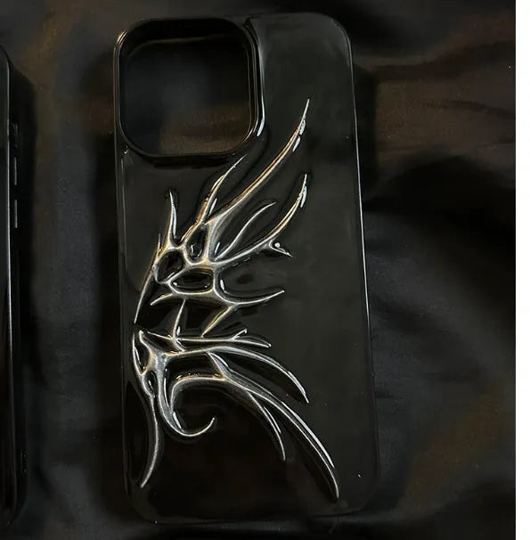 Black iPhone case with three-dimensional blooming wings design for anti-drop protection
