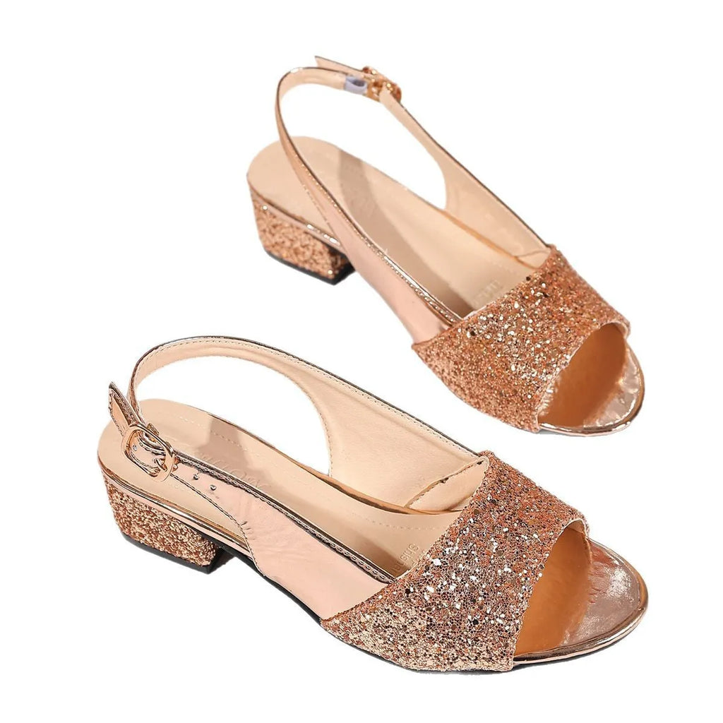 Open toe silver gold sandals with buckle closure European style