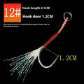Galvanised single fishhook in six sizes from No. 9 to No. 14 for sea fishing on a blue background.