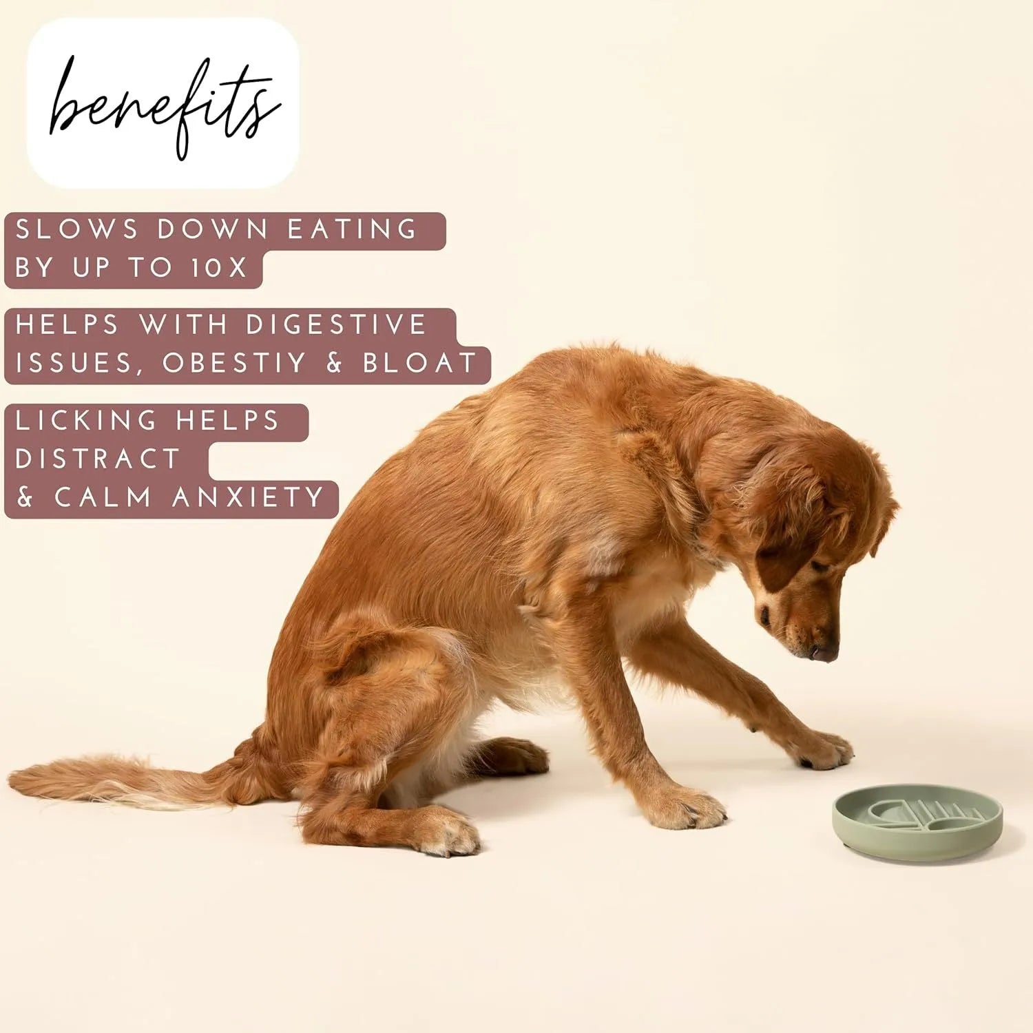 Silicone dog slow feeder bowl with ridges and nooks, shown in beige colour