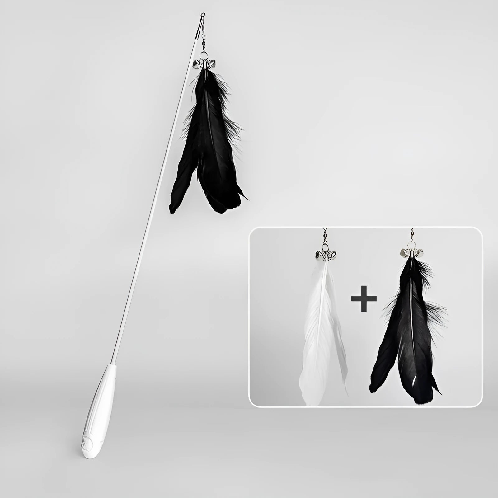 Telescopic cat fishing rod toy extended with goose feather teasers and self-hi bell