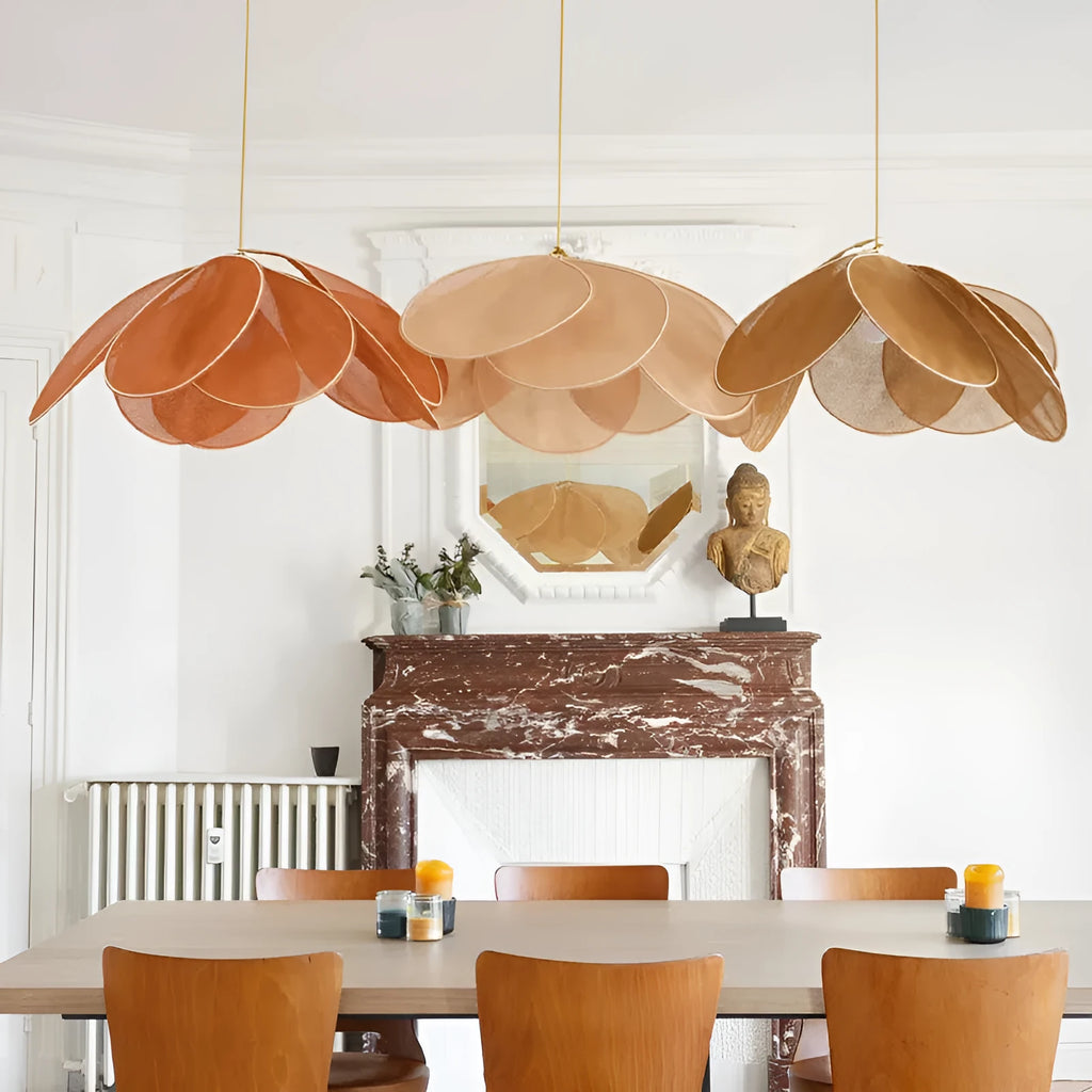 Bohemian style cloth hanging lamp chandelier in a choice of colours and diameters.