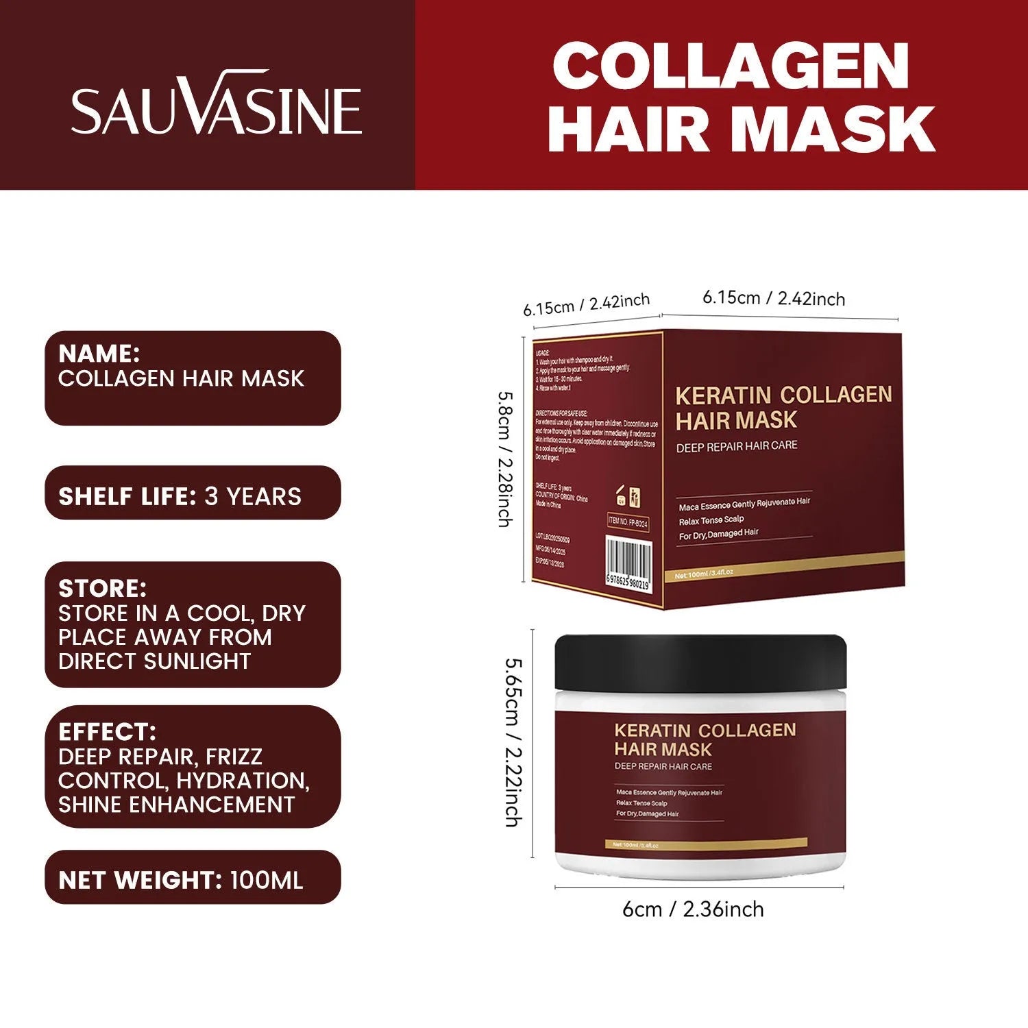 100ml tube of collagen hair mask for moisturising and repairing tough hair