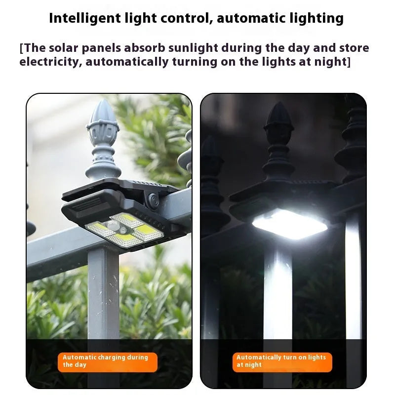 White intelligent motion sensor clip lamp mounted on a shelf edge.
