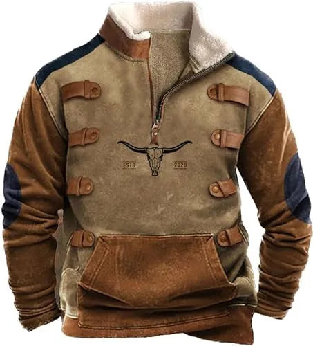 3D digital print turtleneck half zip sweater, loose fit polyester pullover with long sleeves, sizes S to 3XL