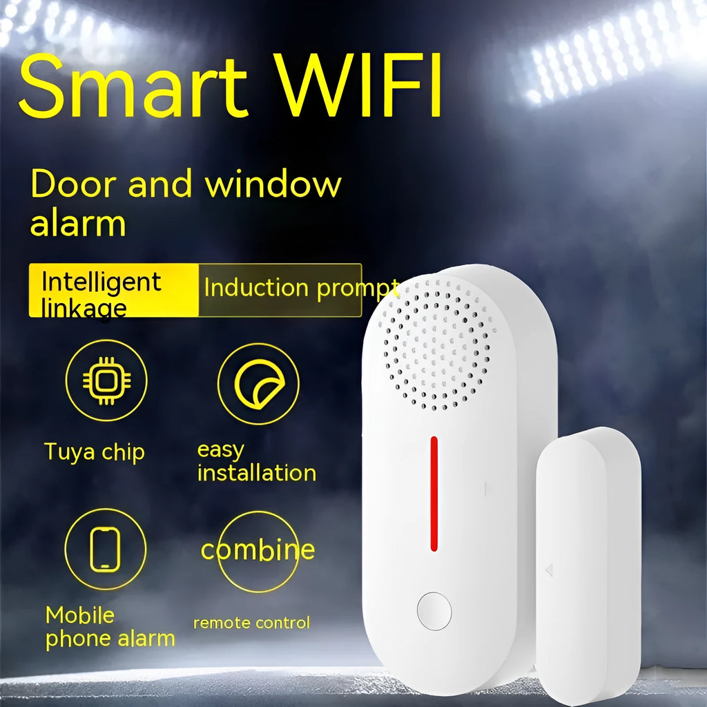 WiFi door magnetic sensor alarm with wireless connectivity and sound/light alerts for smart home security