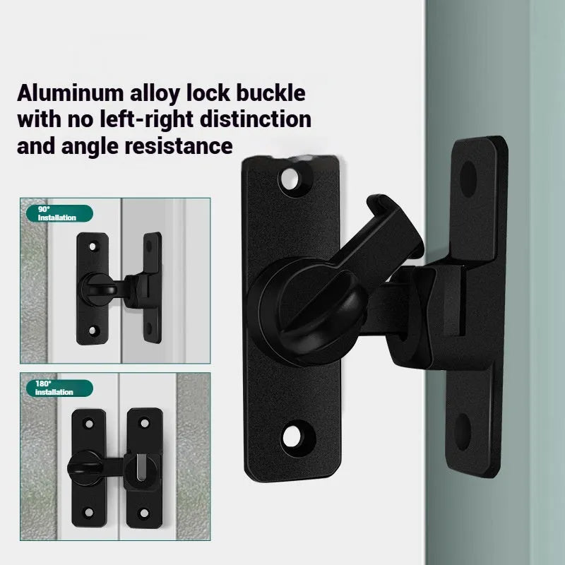 Aluminium alloy punch-free door latch in silver finish with screws for 90 and 180 degree doors.