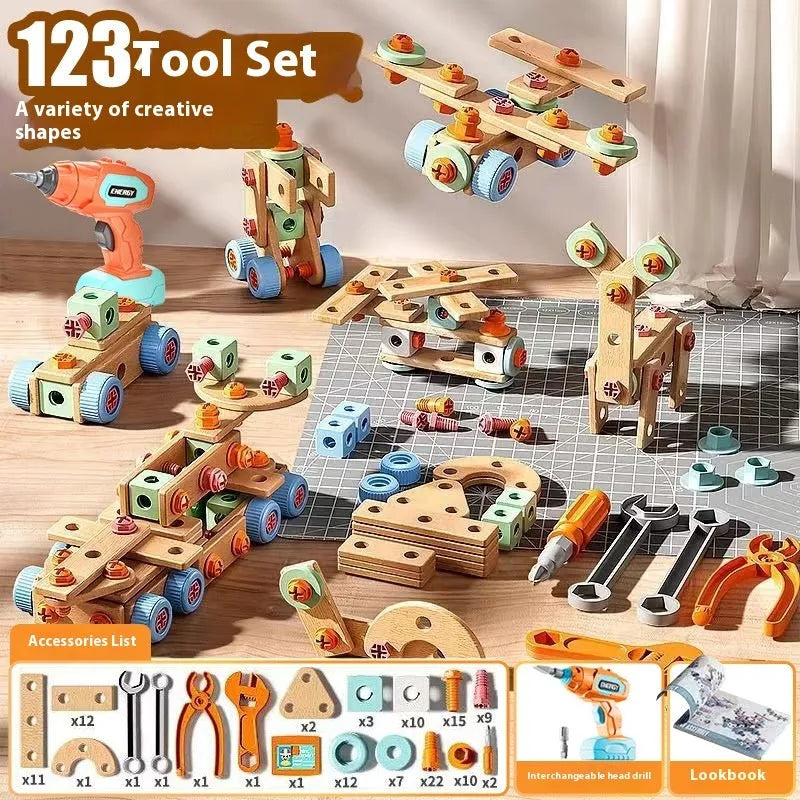 Children's plastic screw toy assembly set with colourful building blocks and storage box for boys aged 3-6