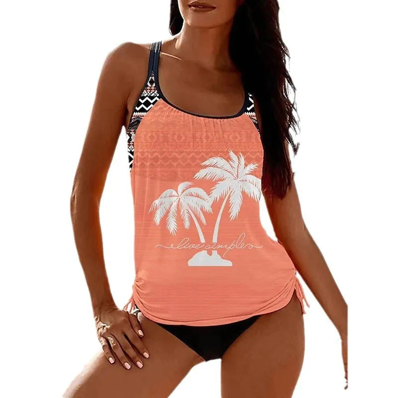 Women's loose-fitting black tangini bikini briefs with a split-leg design on a mannequin