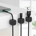Magnetic cable clip under desk cable management organizer in black or white with adhesive backing