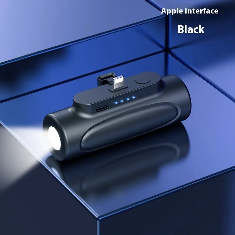 Black Creative Power Bank Glare Flashlight showing USB-C port and LED torch, dimensions 83x27x41mm.