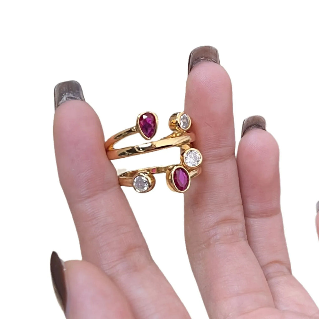 Geometric double-headed diamond ring with irregular cross design in two-colour electroplating