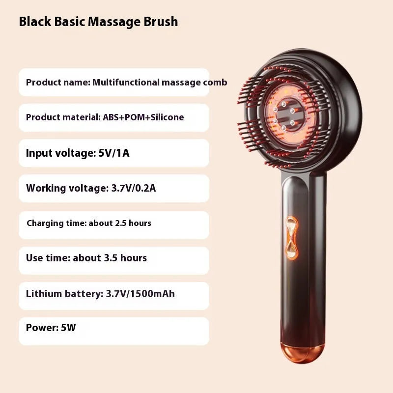 Red and blue light massage hair comb with plastic construction and Type-C charging port