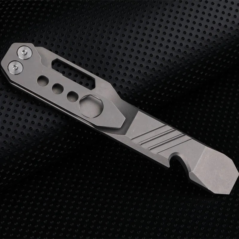 Titanium alloy multi-function crowbar tool with screwdriver and bottle opener in stone wash or gun grey finish