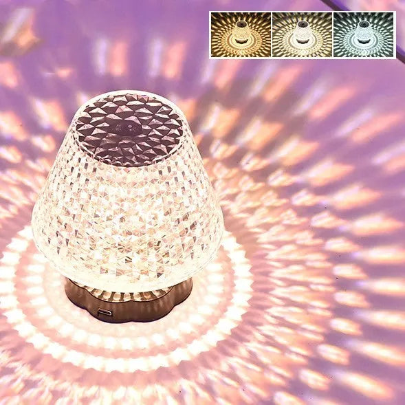 Crystal decor table lamp with touch base and USB charging cable