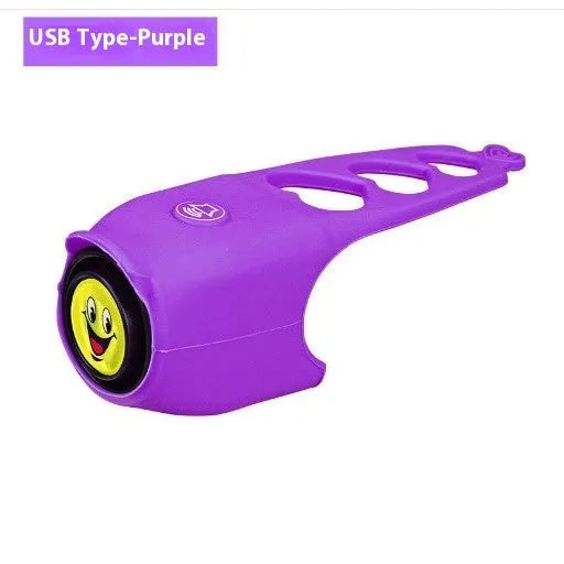 Electronic bicycle horn in six colour options showing plastic construction and handlebar mounting fitting